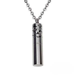 Silver Tone Stainless Steel Cylinder Floral Swirl Essential Oil Pendant Necklace